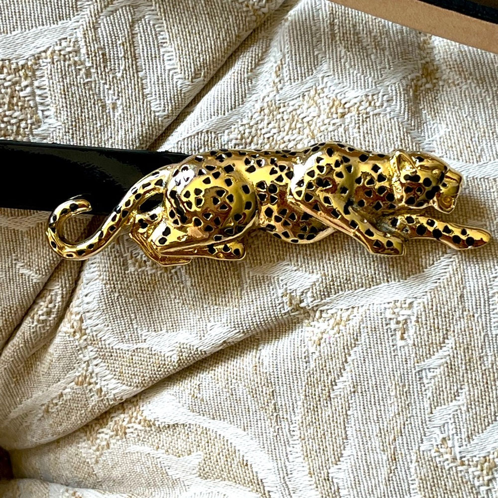Patent leather cheetah belt